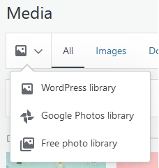screenshot of media library upload options